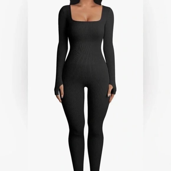 OQQ Pants - NEW! OQQ Ribbed Knit Seamless Long Sleeve Workout Gym Yoga Jumpsuit One Piece